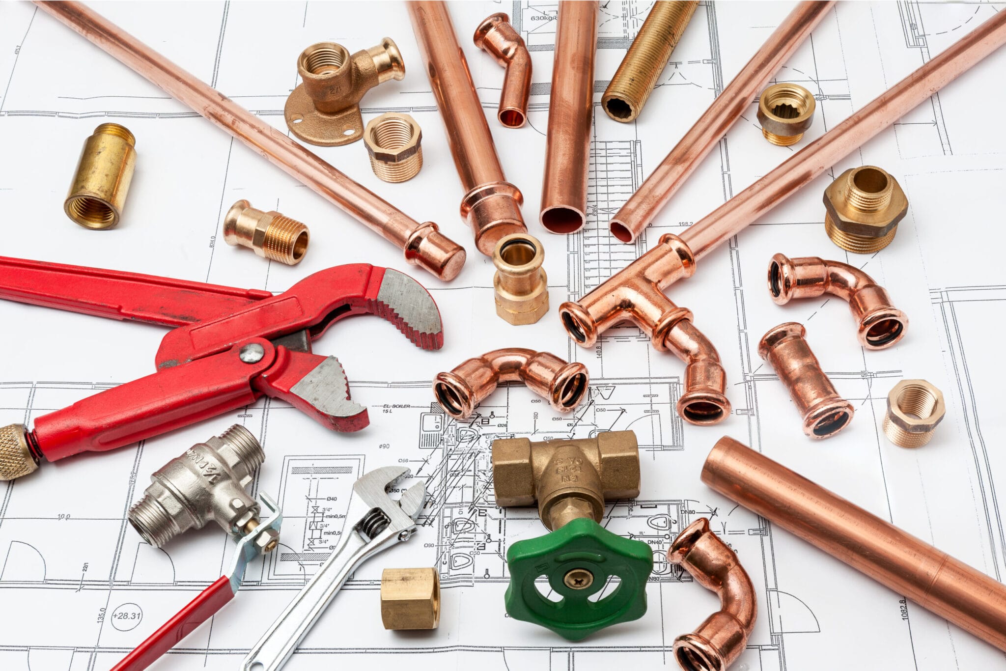 Copper pipe fittings and plumbing parts for Margate, Florida repairs