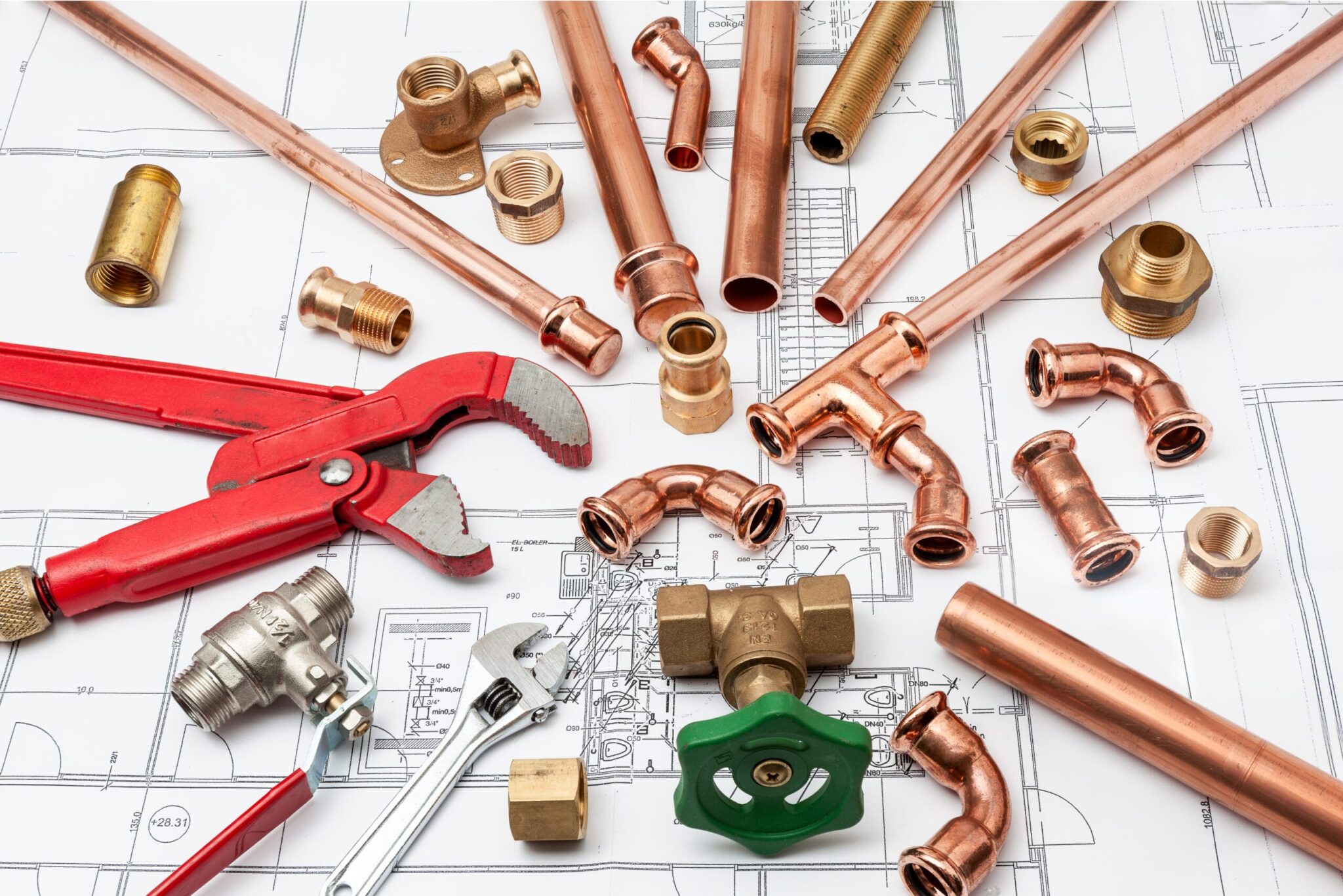 Copper pipes, fittings, valves, and plumbing tools in Margate