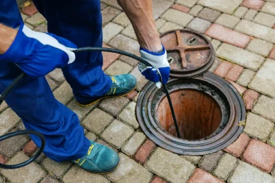 Plumber cleaning an outdoor sewer drain in Margate