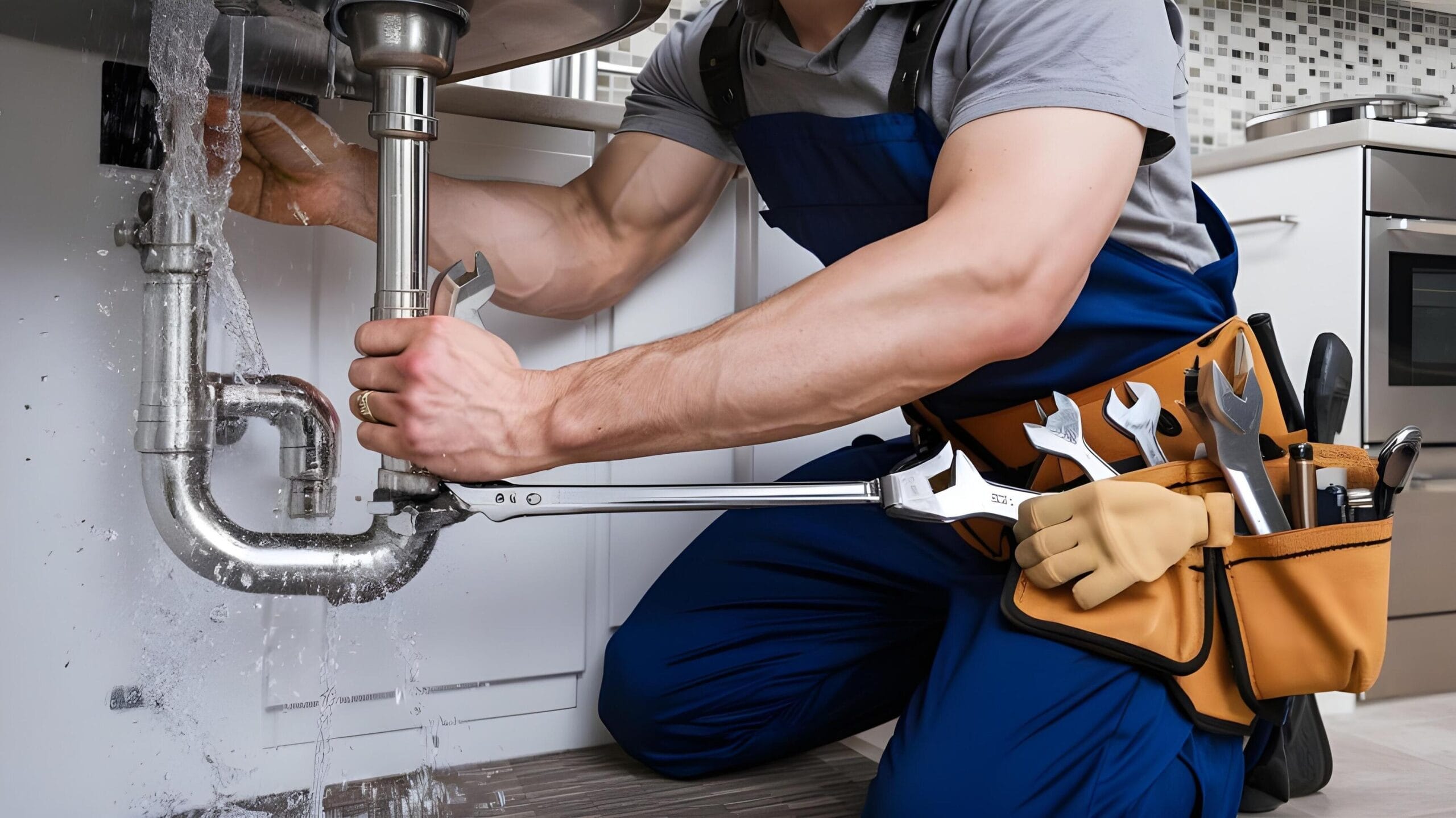 Plumber tightening a residential plumbing pipe in Margate