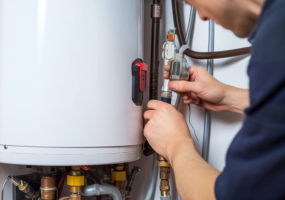 Technician repairing pipes connected to a water heater in Margate